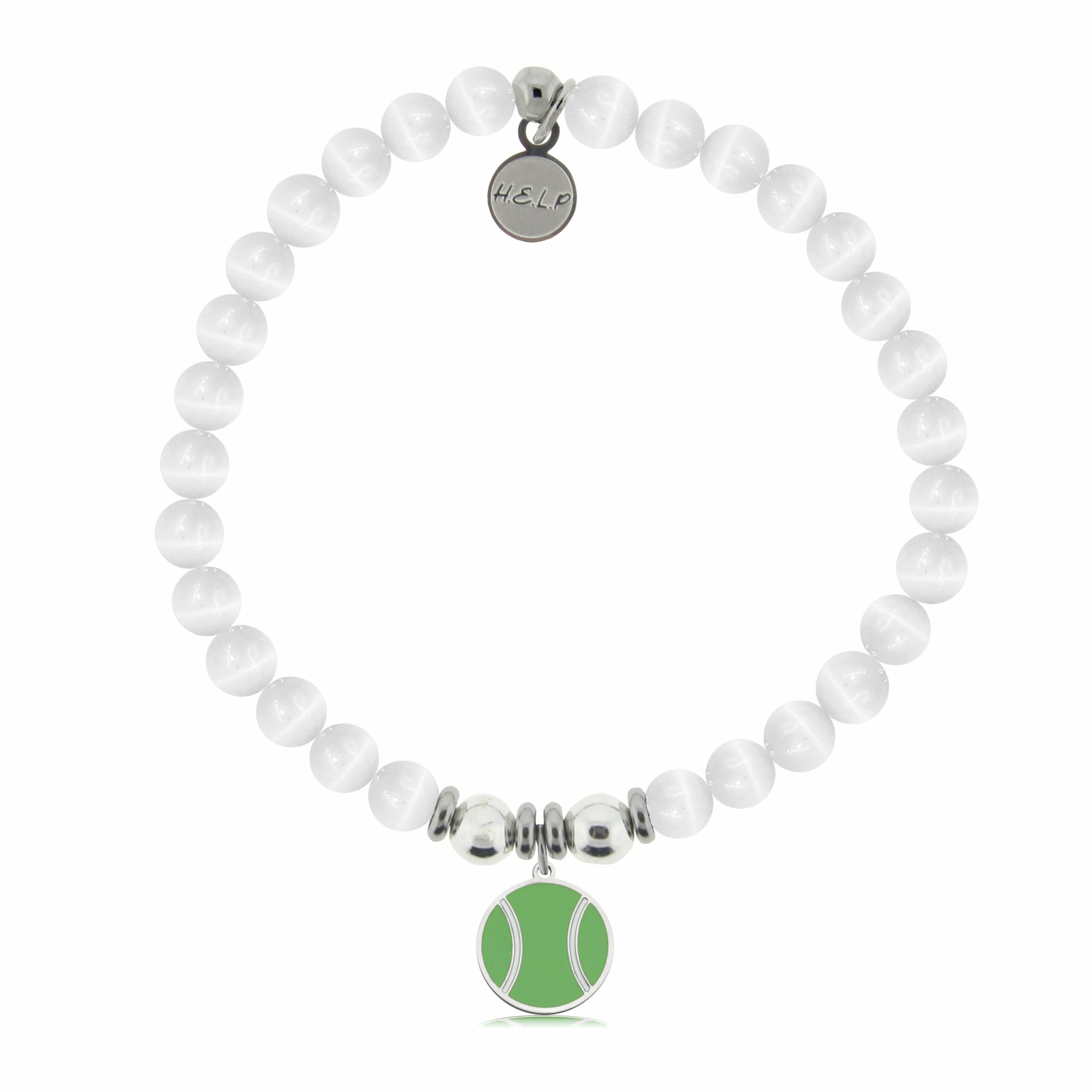 Tennis Ball Charm with White Cats Eye Charity Bracelet