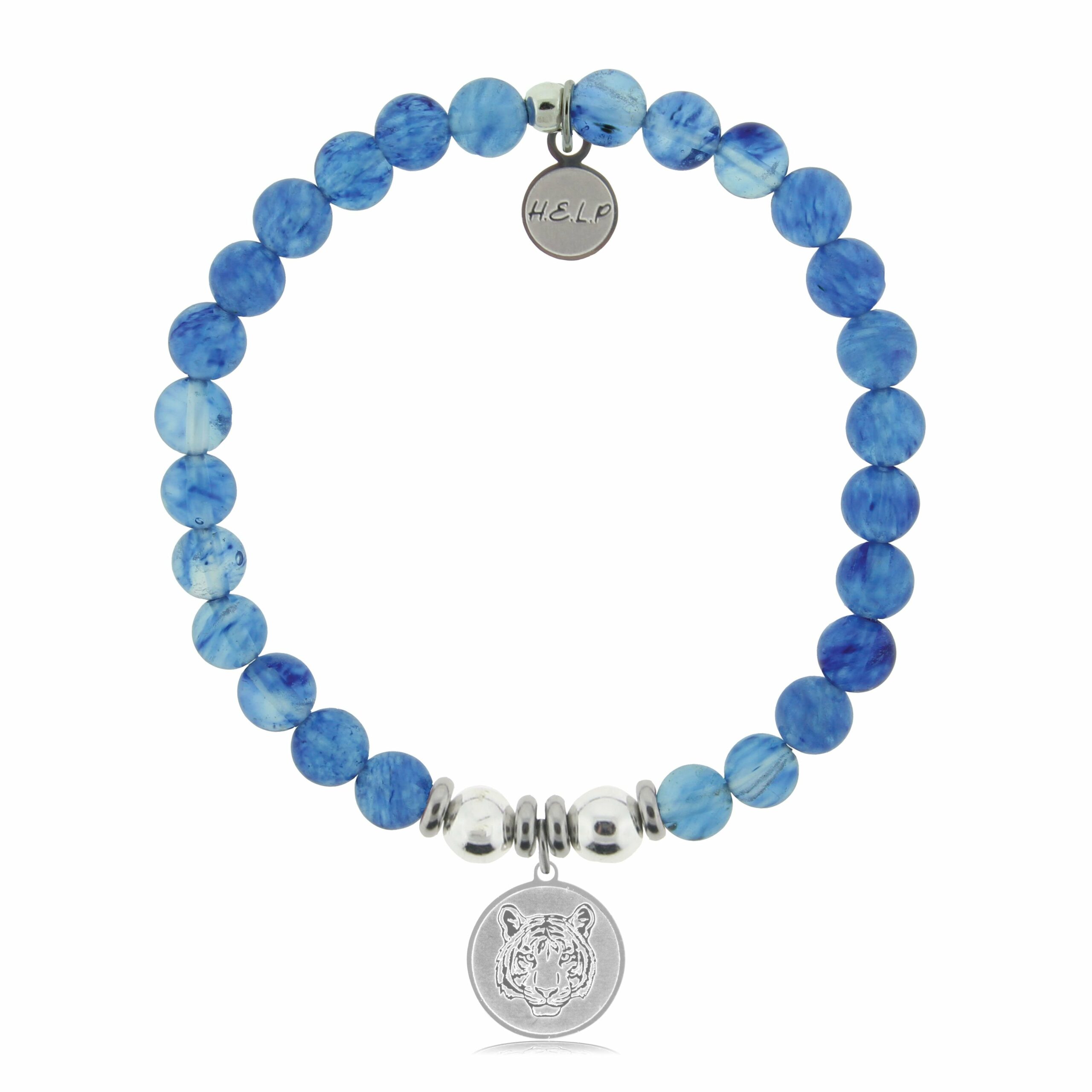 Tiger Charm with Blueberry Quartz Beads Charity Bracelet