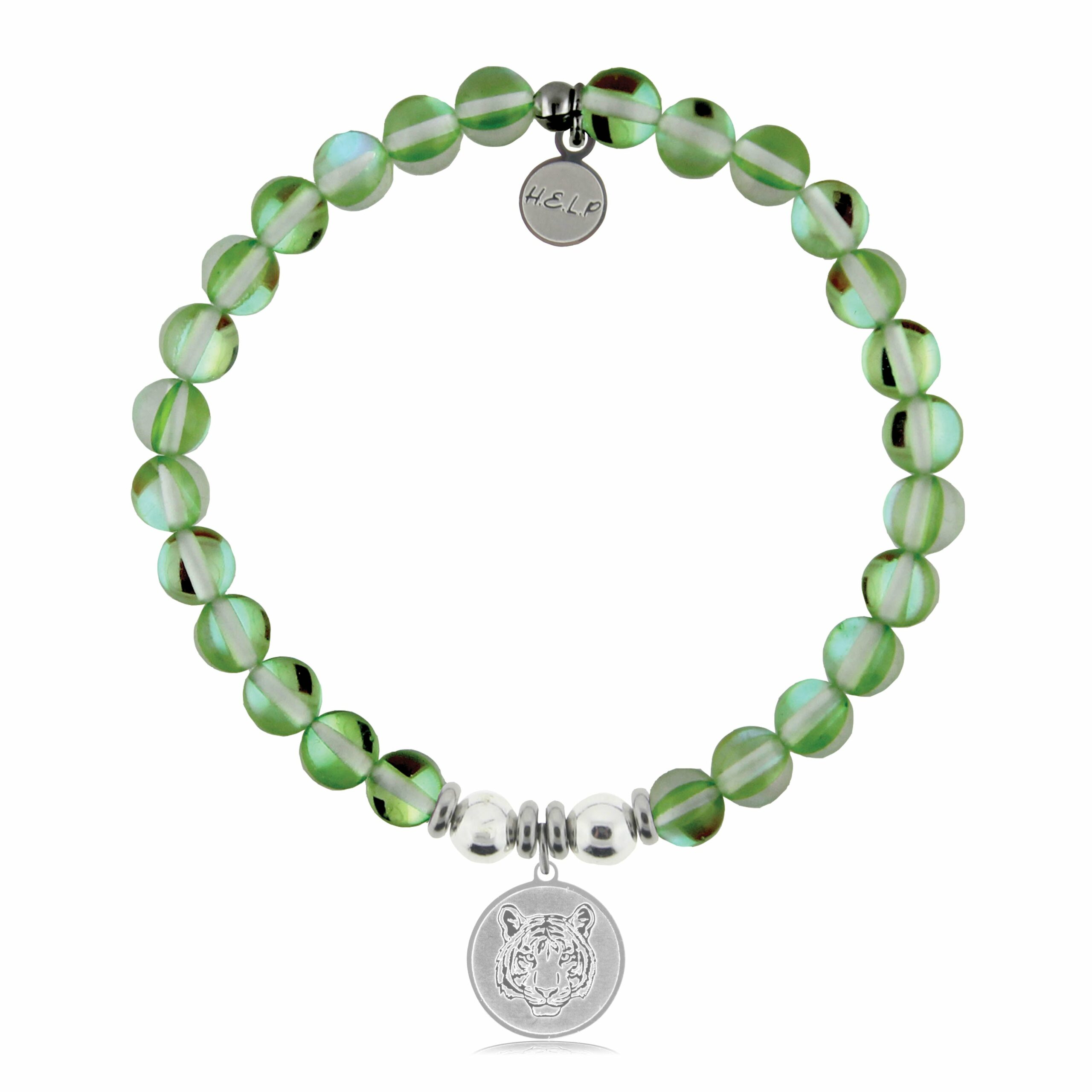 Tiger Charm with Green Opalescent Charity Bracelet