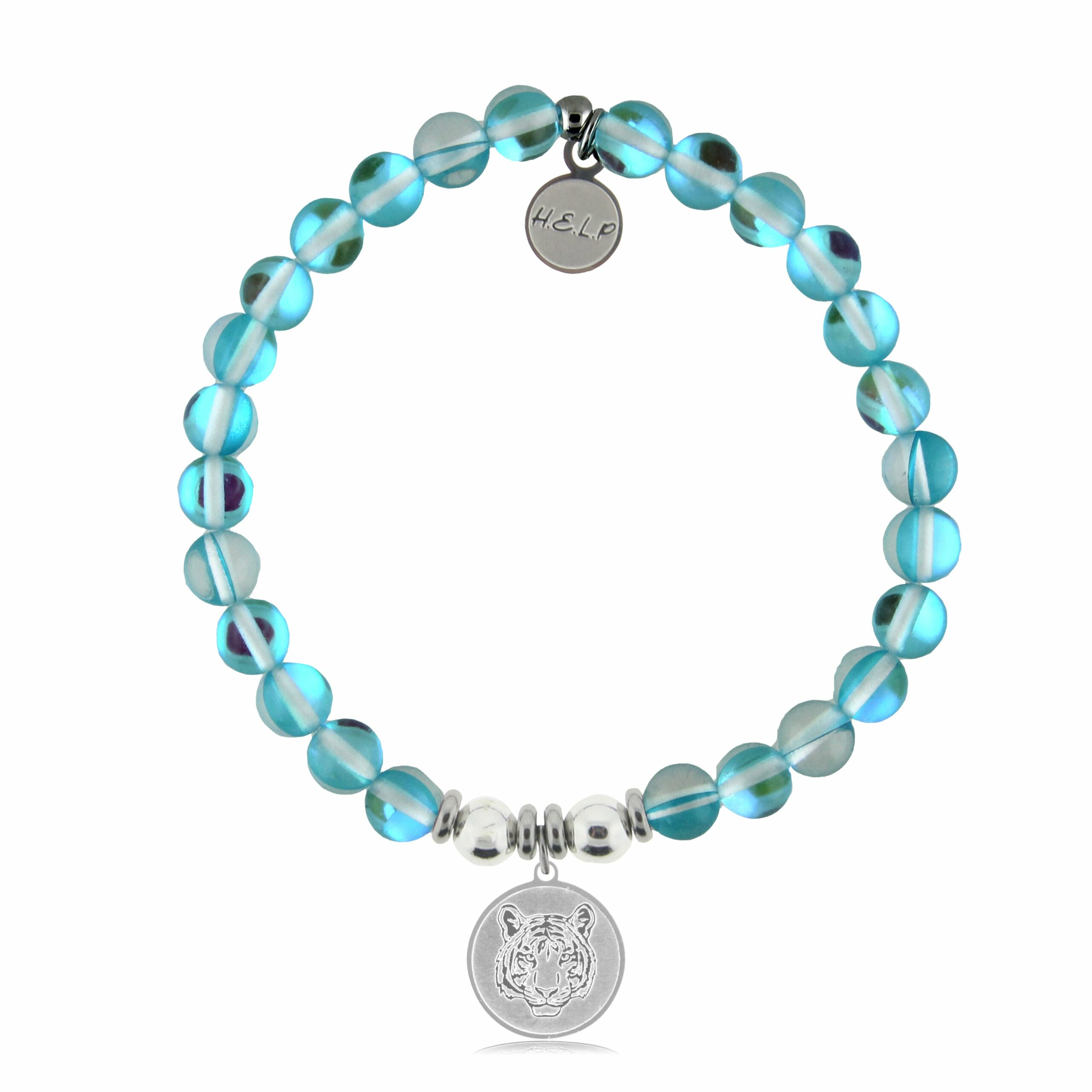 Tiger Charm with Light Blue Opalescent Charity Bracelet