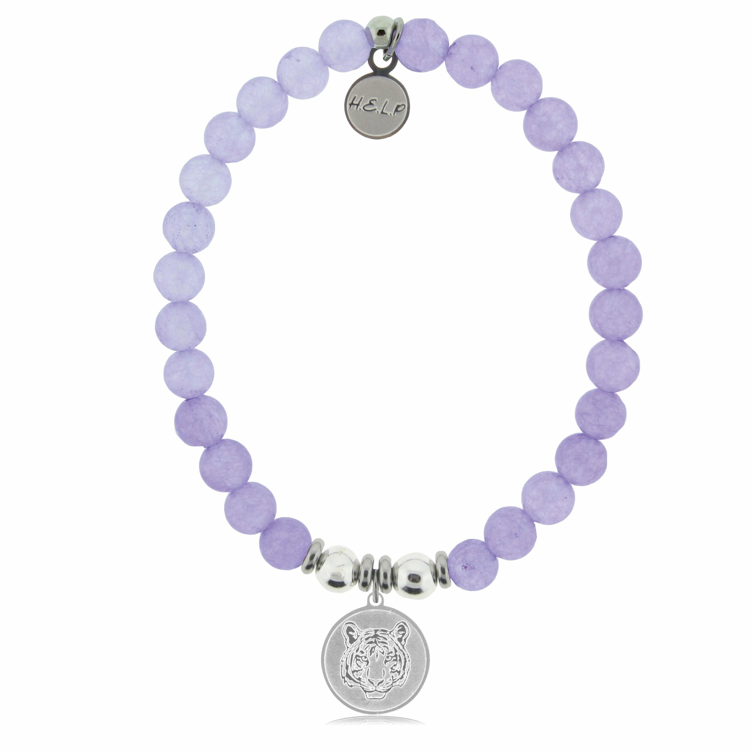 Tiger Charm with Purple Jade Beads Charity Bracelet