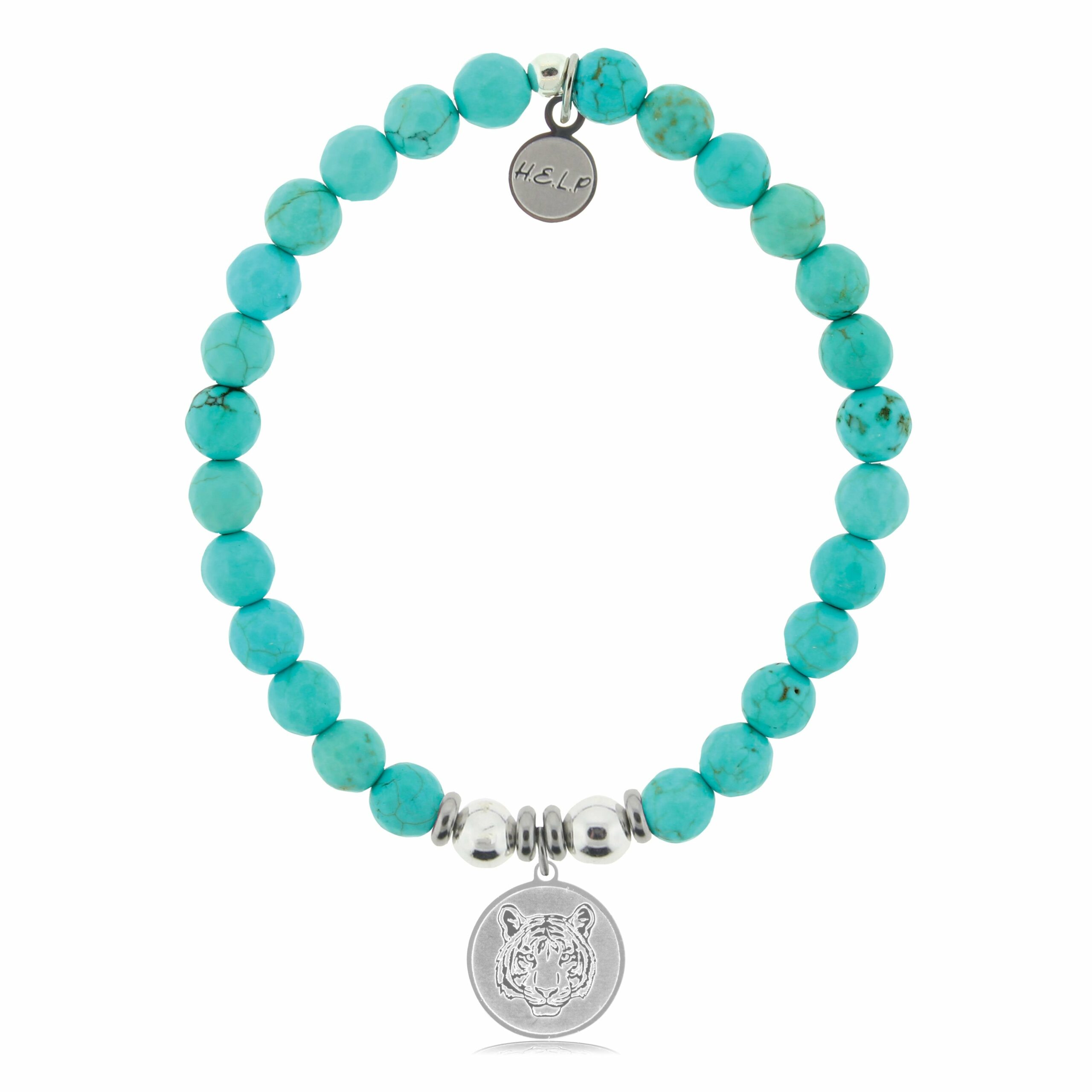 Tiger Charm with Turquoise Beads Charity Bracelet