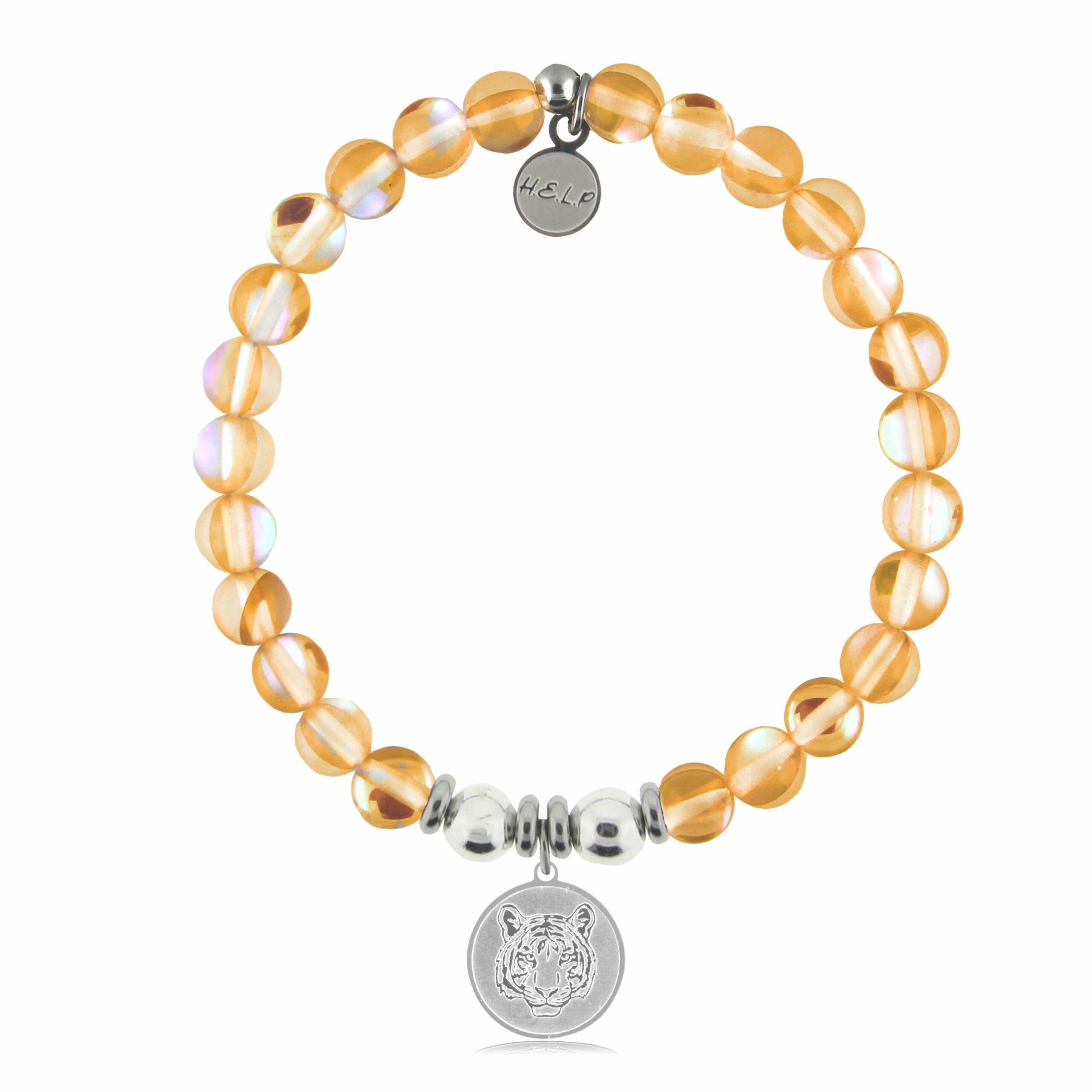 Tiger Charm with Orange Opalescent Charity Bracelet