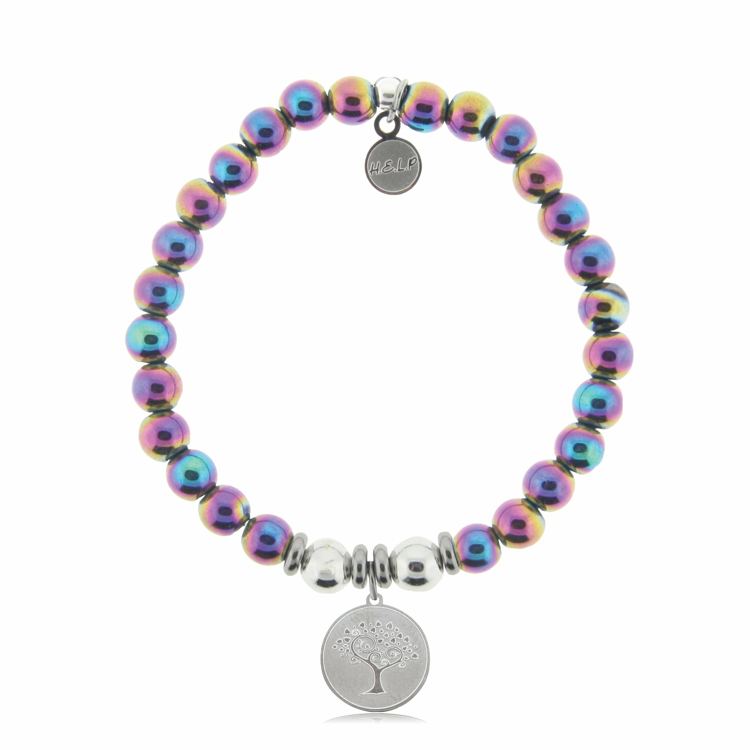 Tree of Life Charm with Rainbow Hematite Beads Charity Bracelet