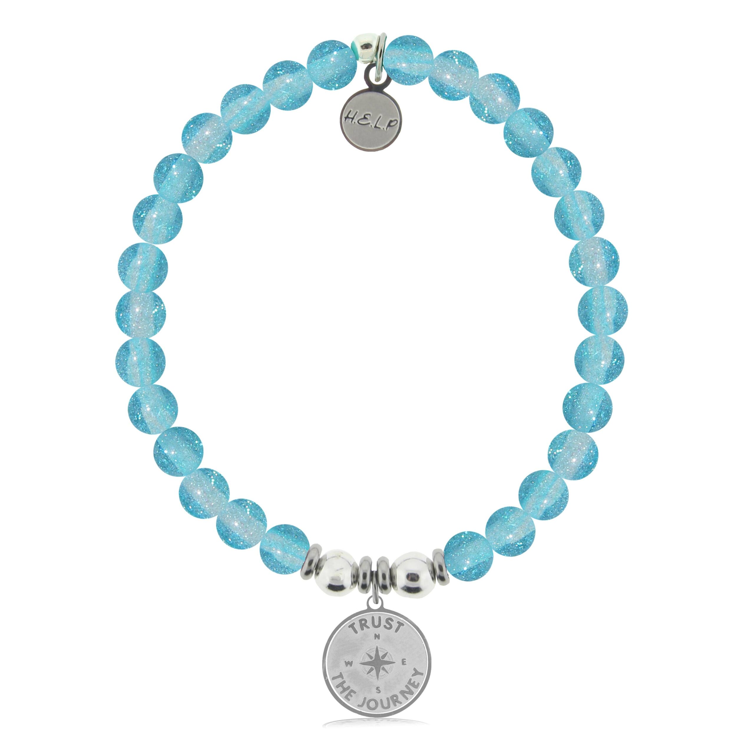 Trust the Journey Charm with Blue Glass Shimmer Charity Bracelet