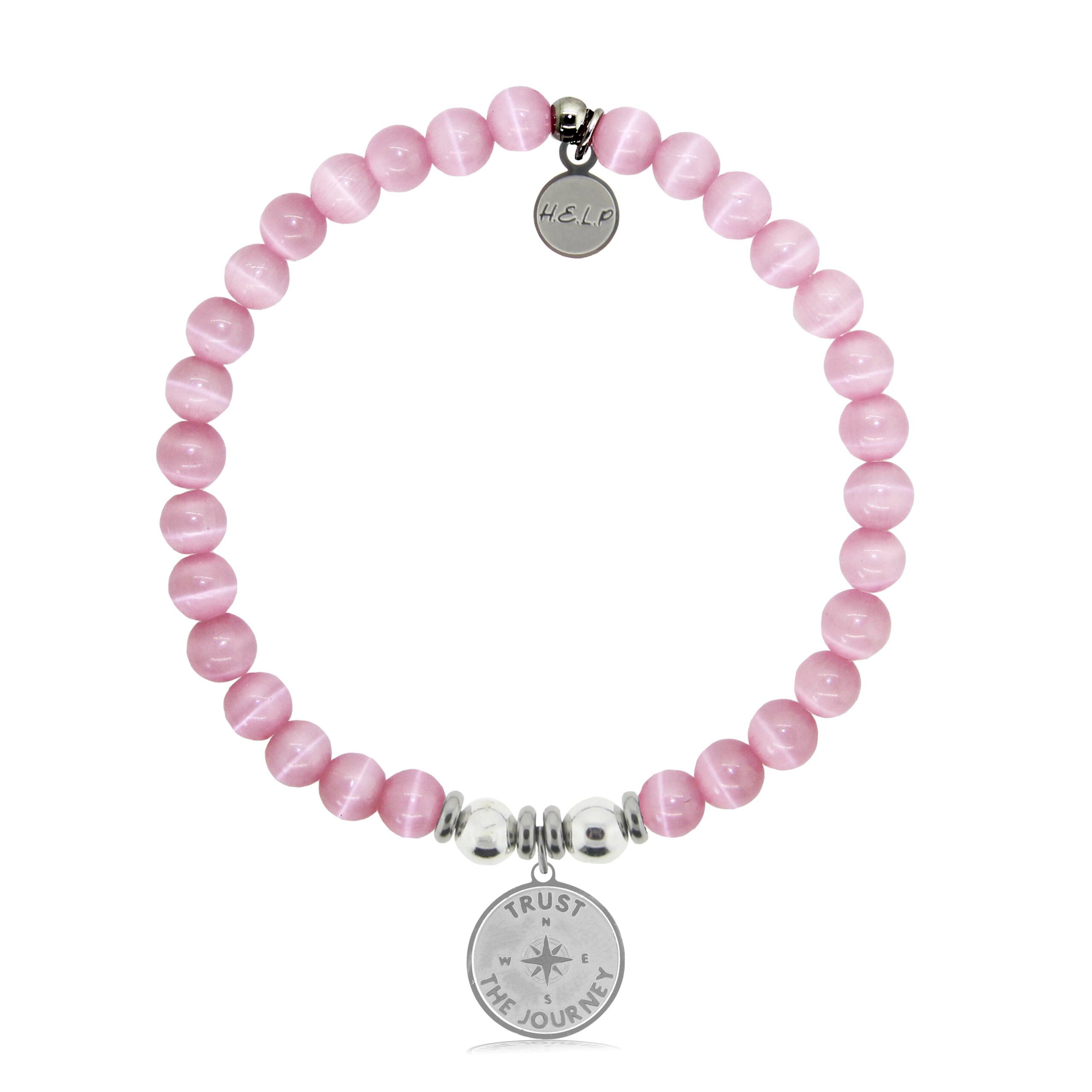 Trust the Journey Charm with Pink Cats Eye Charity Bracelet