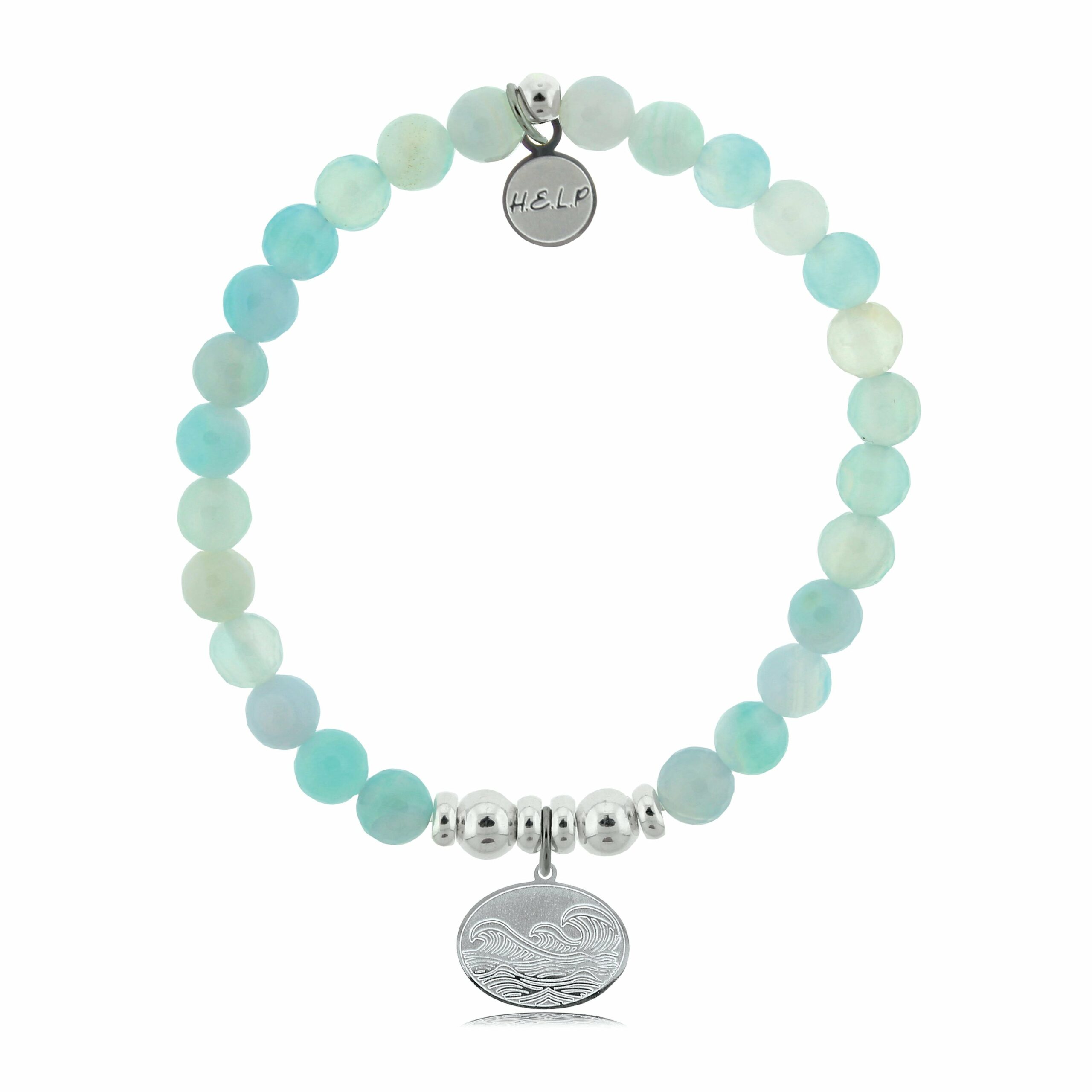 Wave Charm with Light Blue Agate Beads Charity Bracelet