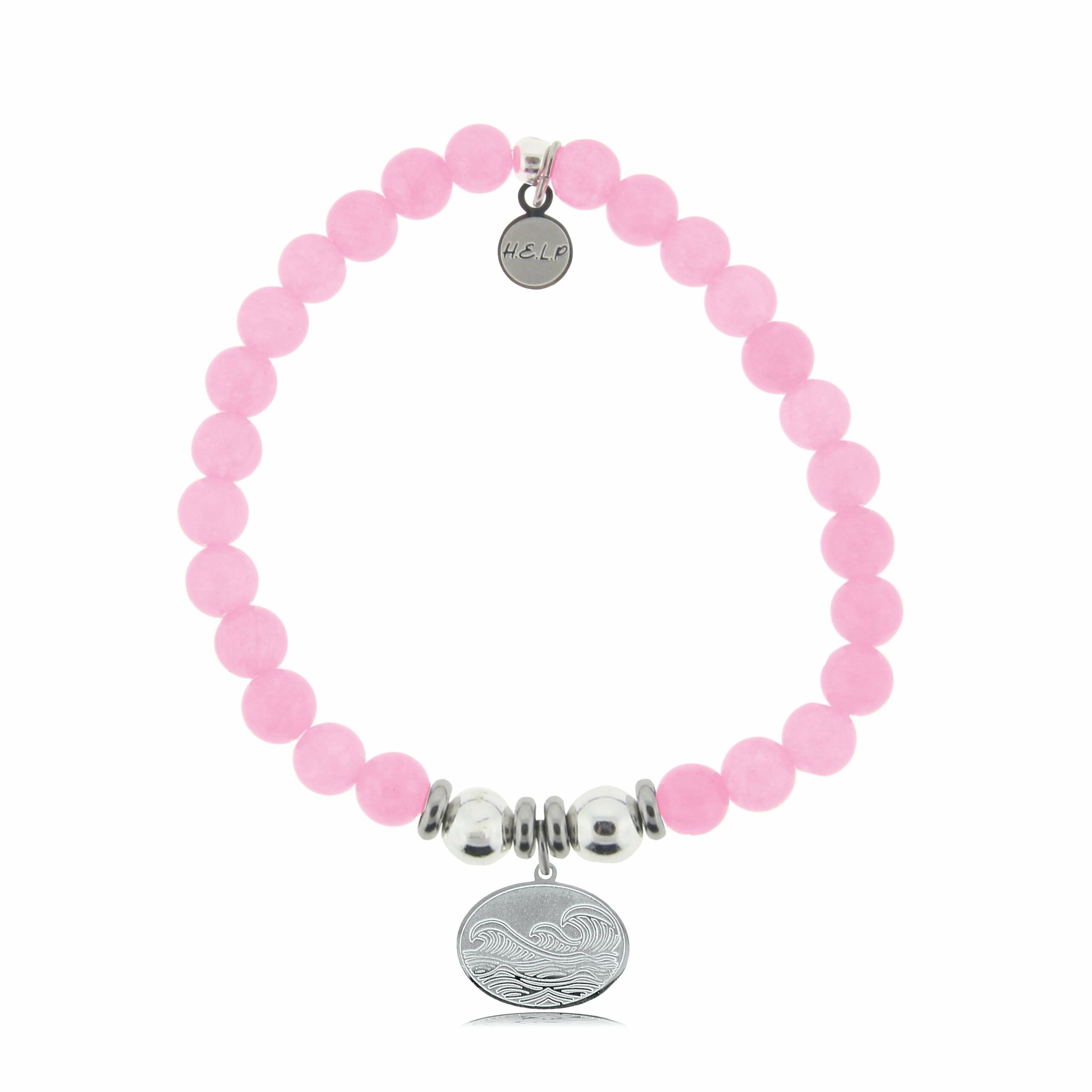 Wave Charm with Pink Agate Beads Charity Bracelet