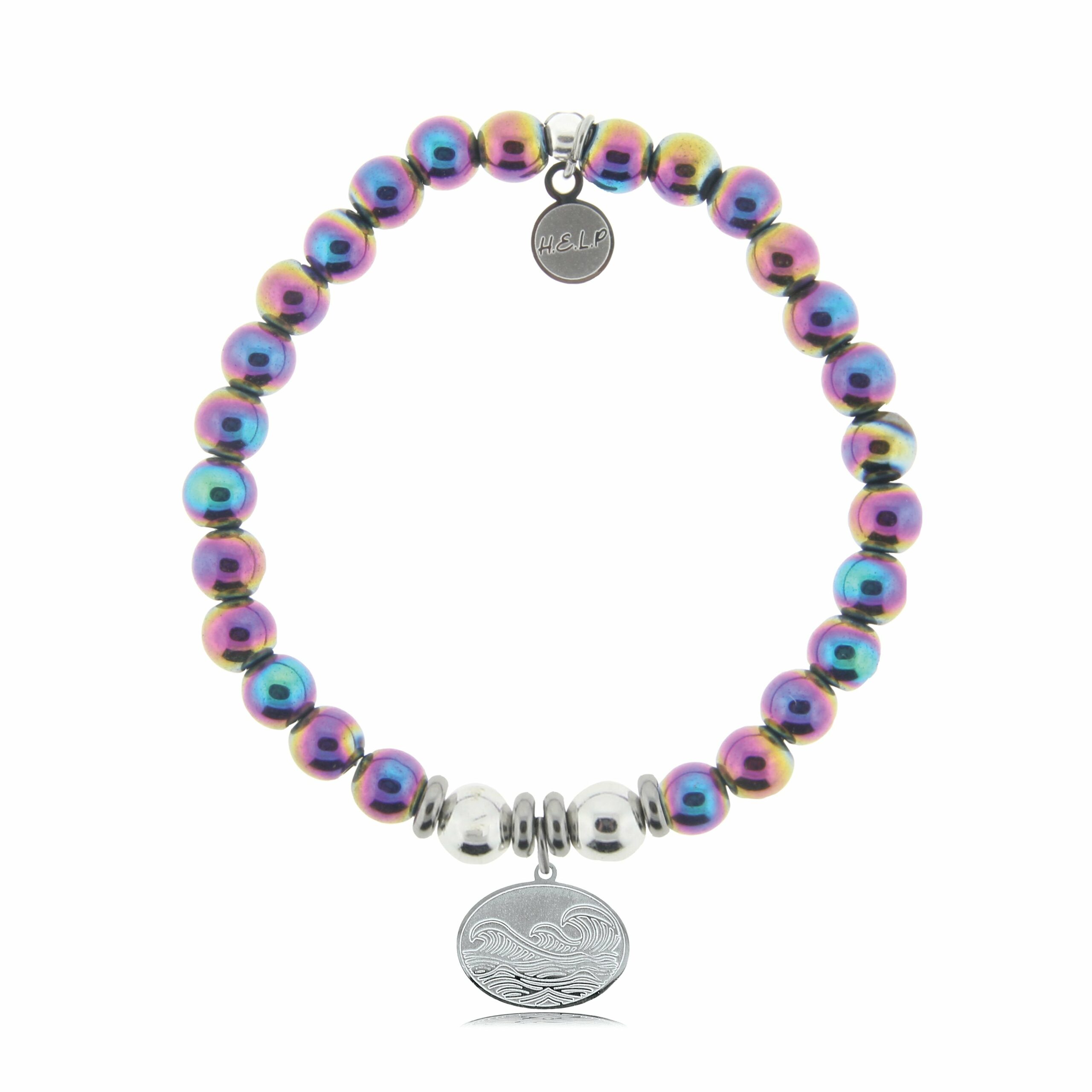 Wave Charm with Rainbow Hematite Beads Charity Bracelet