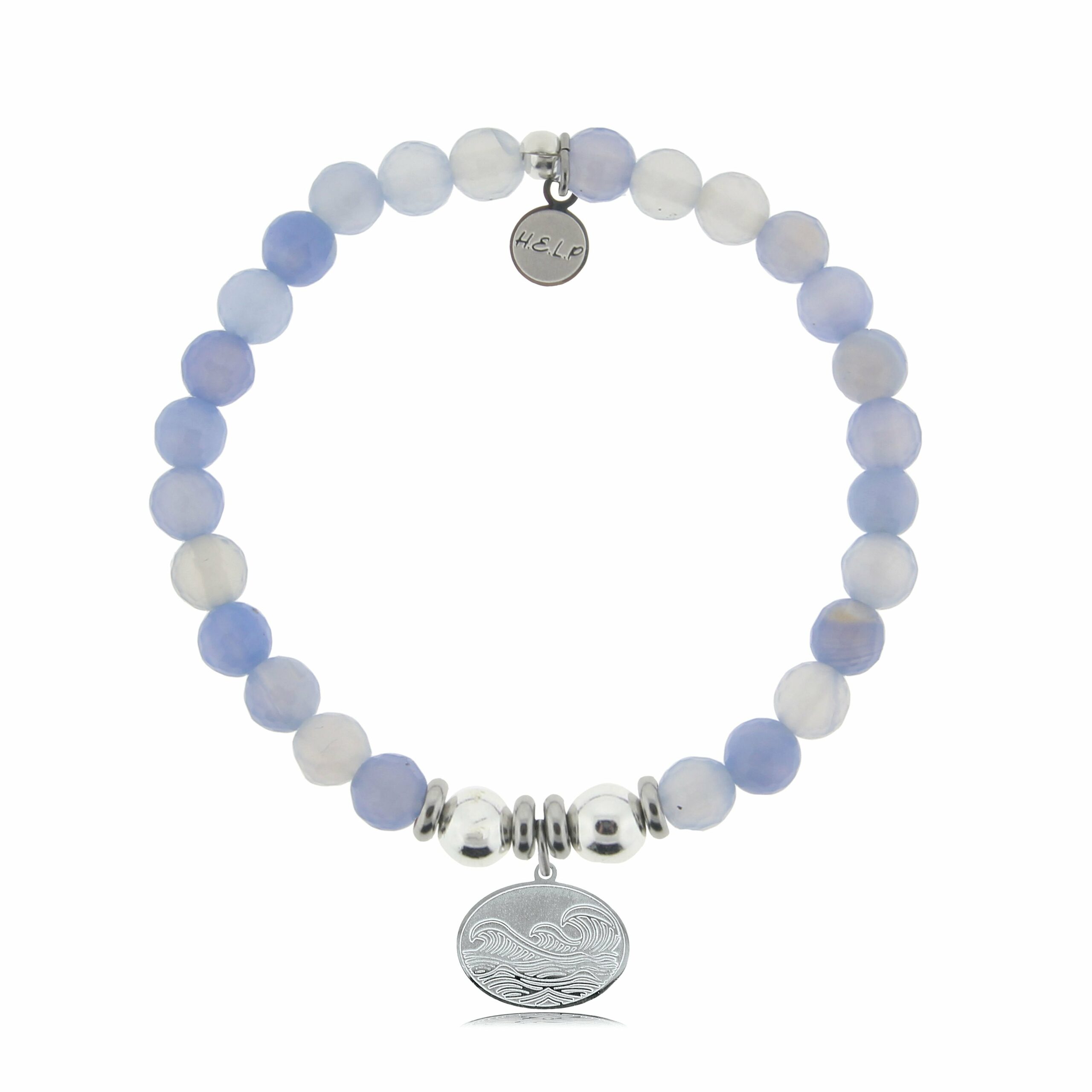 Wave Charm with Sky Blue Agate Beads Charity Bracelet