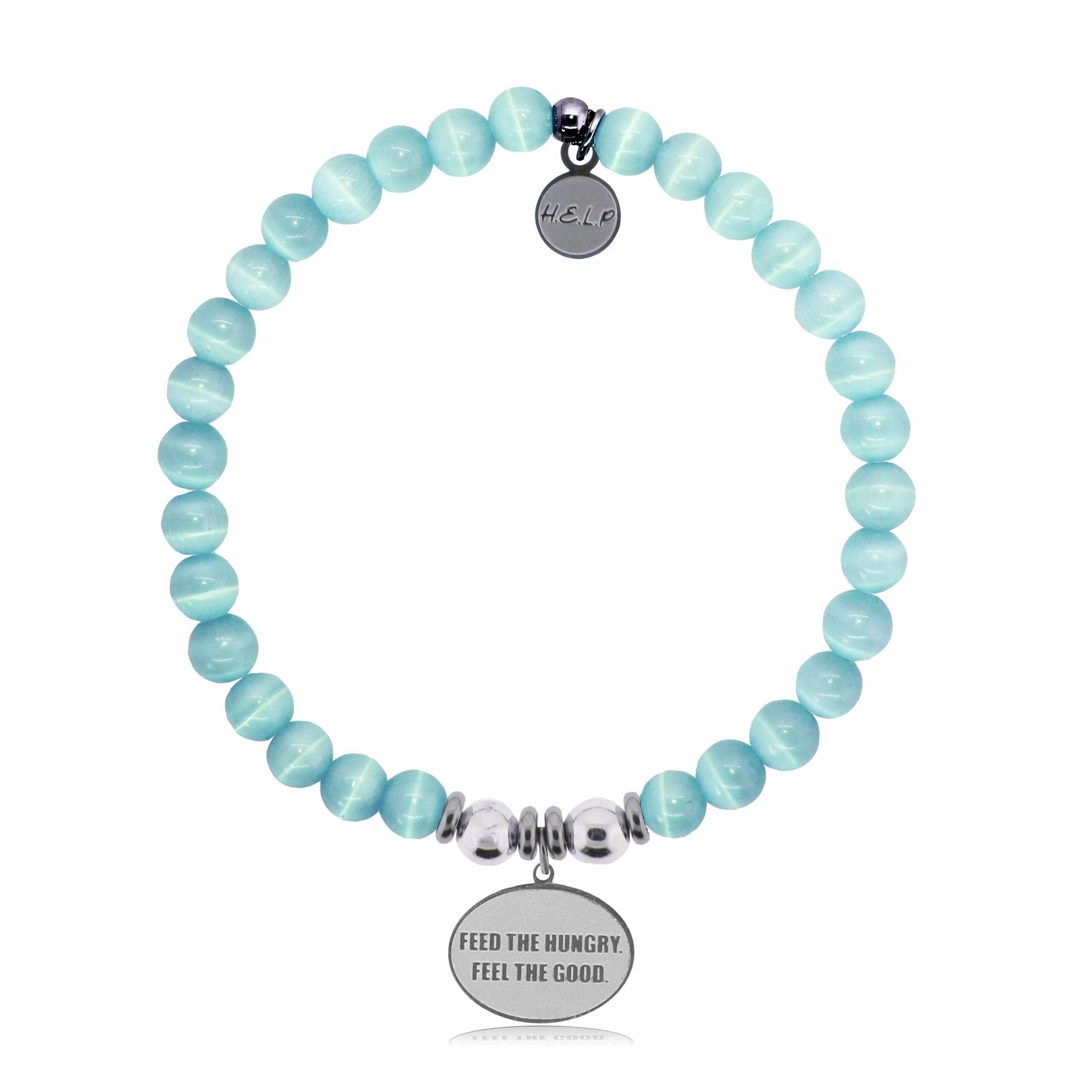 World Central Kitchen Charm with Aqua Cats Eye Bracelet