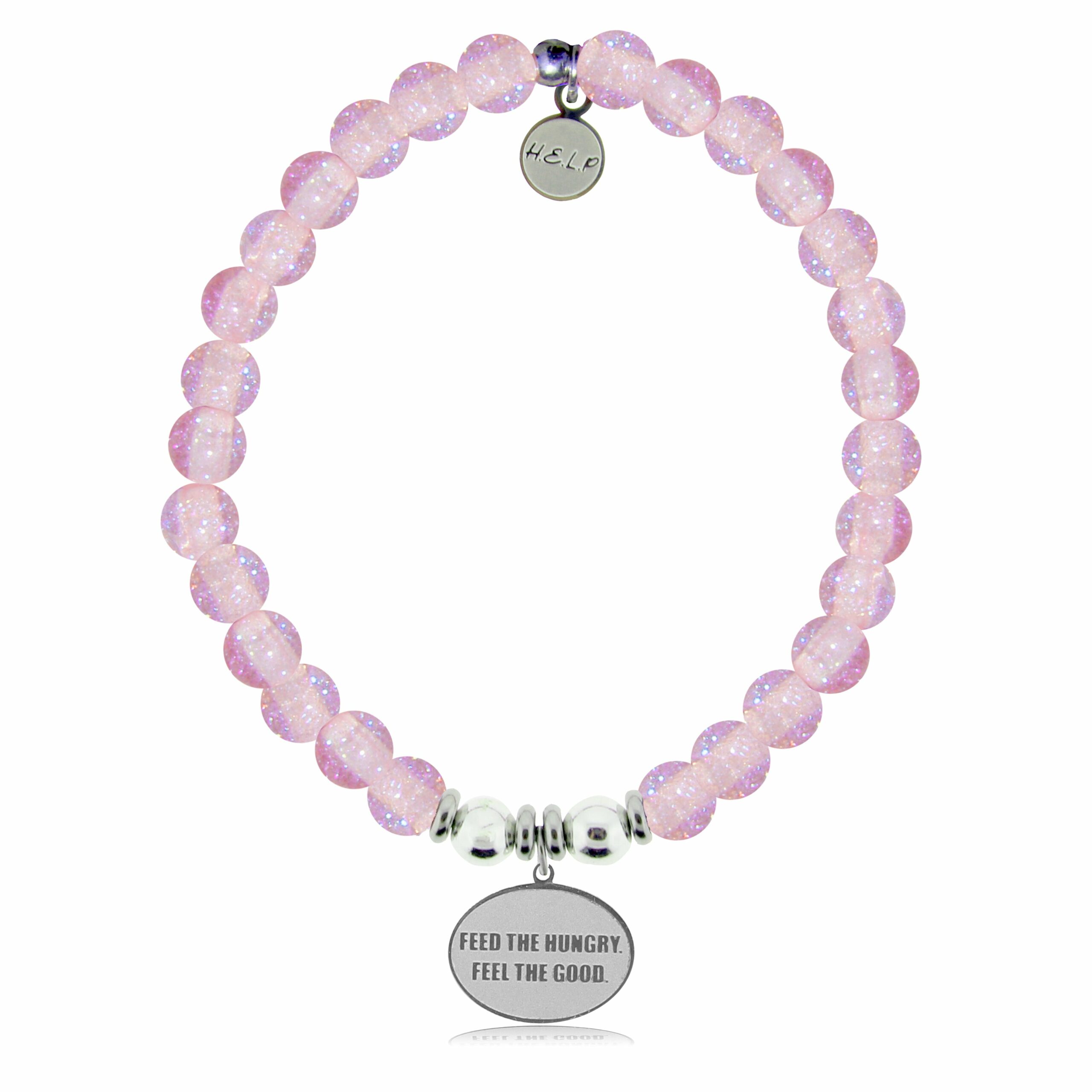 World Central Kitchen Charm with Pink Glass Shimmer Bracelet